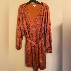 Andre satin print dress with satin belt 1X